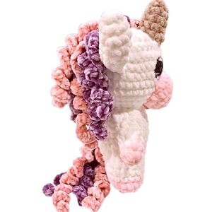 Handmade Crochet Unicorn Plush 12" Soft Chenille Yarn Amigurumi Pink Glitter Eye
